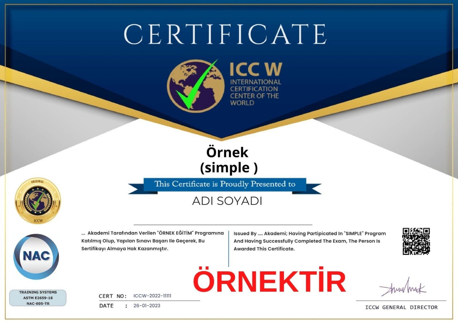 ICCW ONAYLI SERTİFİKA